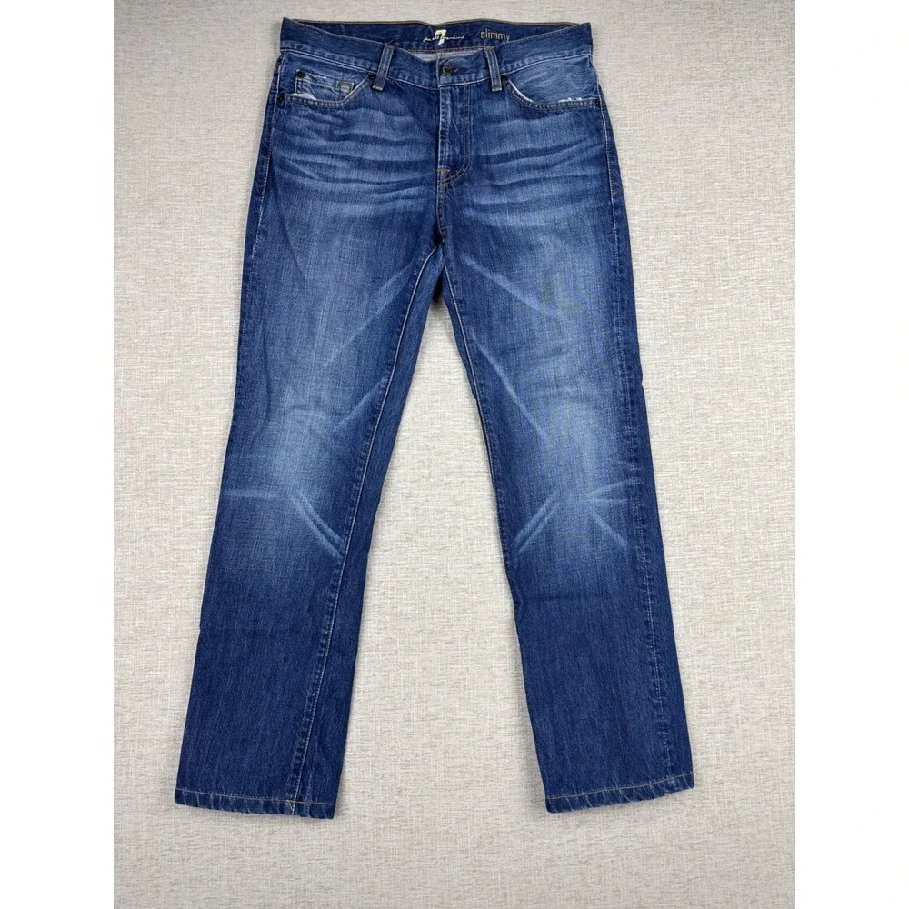 7 For All Mankind Slimmy Mens 31x31 Blue Medium Wash Slim Straight Leg Jeans